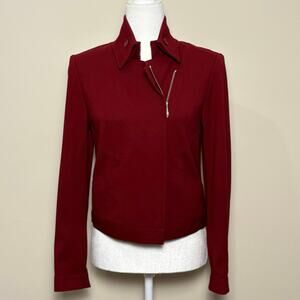Magaschoni Black Label Moto-Style Blazer Women's M Maroon Jacket NWOT